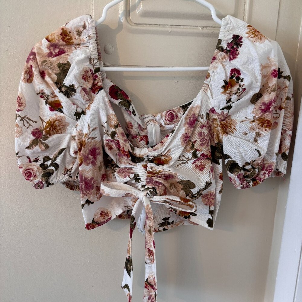Linen Blend Floral Crop Top